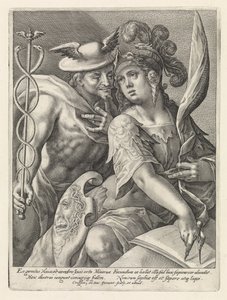 Merkür ve Minerva Aşıklar olarak Tanrılar ve Tanrıçalar (dizi adı) by Crispijn van de Passe (I)
