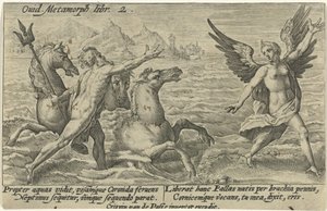 Neptün, Coronis Ovid'in Metamorfozlarına uzanıyor (dizi başlığı) by Crispijn van de Passe (I)
