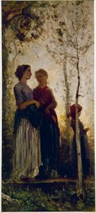 Ağaçlı üç köylü (tuval üzerine yağlı boya by Cristiano Banti