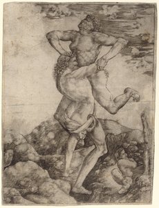 Herkül ve Anteus by Cristofano Robetta, after Antonio del Pollaiuolo