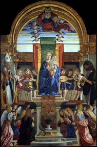 Bakire ve Çocuk, Tanrı Baba ve Azizler Hilarius ve Vaftizci Yahya ile Enthroned, 1499 by Cristoforo Caselli
