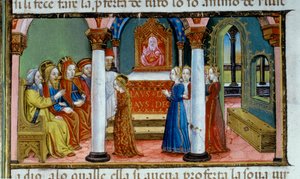 Codex De Predis'te Meryem'in bekaret yemini ettiğini gösteren aydınlatma by Cristoforo De Predis