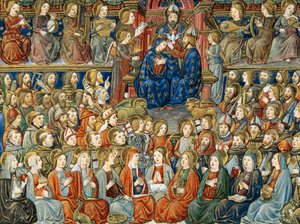 “Son Yargı Günü” Merkezde, Bakire'nin Kutsal Üçlü ile taç giyme töreni by Cristoforo De Predis