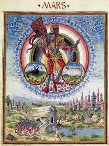 Akrep ve inananların zodyak işaretleri ile Mars. Alt katta, savaş sahneleri. Minyatür Cristoforo de Predis (v. 1440-v. 1486) - “” De Sphaera””” d