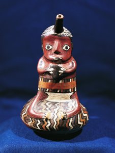 Müzik konusunun antropomorfik kabı, Peru (çok renkli pişmiş toprak)