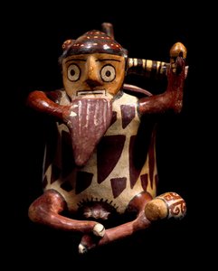 Kolomb öncesi sanat, Nazca uygarlığı: pan flüt çalan bir müzisyeni temsil eden antropomorfik vazo. 100 BC-800 AD. Lima, Arkeoloji Müzesi