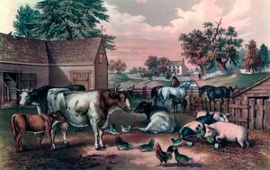 American Farm Yard, Akşam 1857 by Currier and Ives