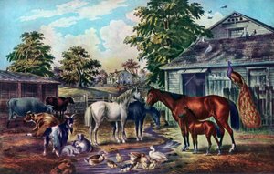 Sabahları American Farm Yard, 1857 by Currier and Ives