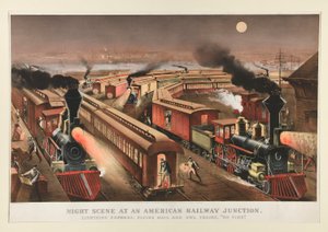 Bir Amerikan Demiryolu Kavşağında Gece Manzarası by Currier and Ives