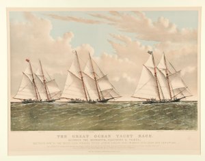 Henrietta, Fleetwing ve Vesta Arasındaki Büyük Okyanus Yat Yarışı by Currier and Ives