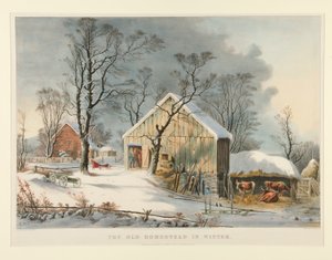 Kışın Eski Çiftlik by Currier and Ives
