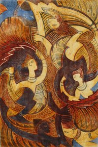 Ateş Dansı, c. 1931 (ince Japonya üzerine renkli olarak basılmış linocut)