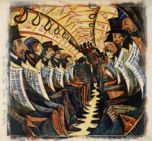 The Tube Train, c.1930 (doku japonya üzerine renkli olarak basılmış linocut)