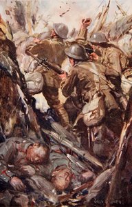 1916'da yayınlanan 'Told in the Huts: The YMCA Gift Book'tan bir örnek, 'Düşman siperine kadar bombaladılar ve süngüyle tırmandılar'