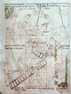 Ms 23 C 124 fol.3 Velislav İncilinden Babil Kulesinin İnşası, c.1340 by Czech School