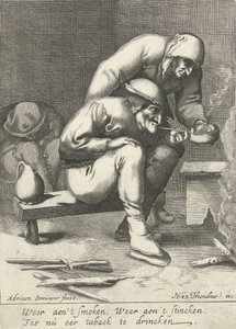 Sigara içen adam, arkasında bir kadınla by D. van den Bremden