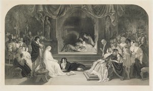 Oyun Sahnesi, III. Perde, William Shakespeare'in Hamlet II. Sahnesi, Charles W. Sharpe tarafından oyulmuş (lito)