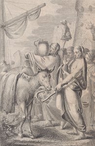 Sağda bir geminin yanında, bazıları başlarının üzerinde hayvanları tutan figürler, solda bir at, 1783 by Daniel Berger