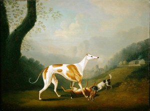 Bir Spaniel Yavrusu ve Ölü Tavşanlı Tazı (tuval üzerine yağlı boya)