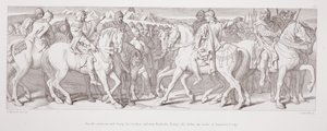 Harold'ın kardeşi Tostig ve Tostig'in müttefiki Hardrada ile Stamford Köprüsü Muharebesi öncesi röportajı, L. Gruner tarafından kazınmış 'Norman Fethinin Öyküsü'nden, 1866 by Daniel Maclise