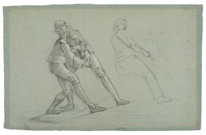 Cebelitarık Kuşatması Çalışması (İp Üzerinden Çeken Figürler Çalışması), 1785-1786 (gri-mavi kağıt üzerine siyah beyaz tebeşir) by Daniel Mytens