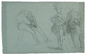 Cebelitarık Kuşatması Çalışması (Yarbay Lindsay ve İp Üzerinden Çeken Figürler Üzerine Çalışma), c. 1786-1787 (gri-mavi kağıt üzerinde grafiti ve siyah beyaz tebeşir) by Daniel Mytens