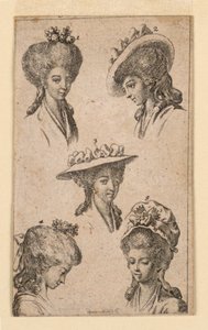Beş Başlık, Berlin Kadınları Tarafından Giyildiği Gibi, "Königl: Grosbrit [anian] soy ağacı takvimi, J.G. Berenberg tarafından 1783 yılı Lauenberg için" by Daniel Nikolaus Chodowiecki