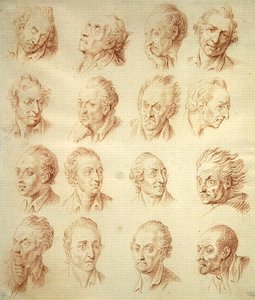 Yüz İfadeleri Çalışmaları (kağıt üzerinde kırmızı tebeşir) by Daniel Nikolaus Chodowiecki