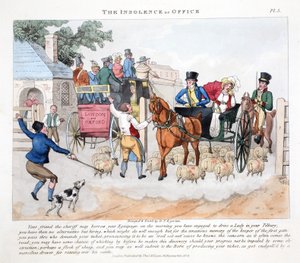 Ofisin Küstahlığı, Peter Quiz, pub tarafından 'Modaya Uygun Bores veya Coolers in High Life'dan bir örnek. Thomas McLean, Londra 1824 (el boyaması gravür)