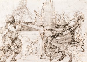 Org çalan Romalı Aziz Cecilia (Orgada Aziz Cecilia) - Daniele Crespi (1598-1630), kağıt üzerine tebeşir ve sulu boya çalışması by Daniele Crespi