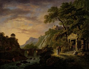 Batan güneş ile Arcadian manzara