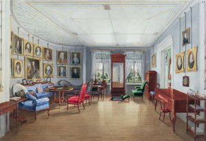 Misafir odası resim galerisi iç mekanı, c.1835 (kağıt üzerine guajlı wc) by Danish School