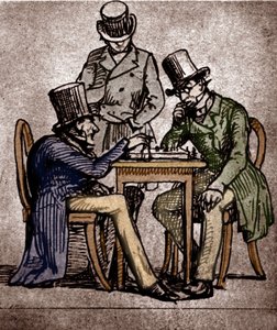 Soren Kierkegaard Satranç Oynarken (kalem ve mürekkep, kağıt üzerinde yıkanır)