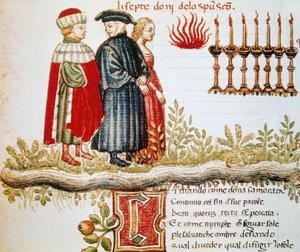 Virgil, Dante ve Matelda, Araf, Canto XXIX, İlahi Komedya'dan ışıklı sayfa, yazan Dante Alighieri (1265-1321) by Dante Alighieri
