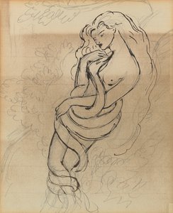 Leydi Lilith, yak. 1869 (kağıt üzerine kurşun kalem, tükenmez kalem ve kahverengi mürekkep)