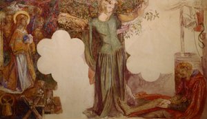 Sir Lancelot, günahıyla Kutsal Kase Şapeli'ne girmesini engelledi. by Dante Gabriel Charles Rossetti