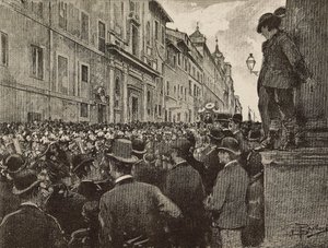 Agostino Bertani'nin (1812-1886) cenazesi, İtalyan vatansever ve politikacı, Roma, İtalya, Dante Paolocci'nin çizimi, L'Illustrazione Italiana'dan gravür, No 20, 16 Mayıs by Dante Paolocci