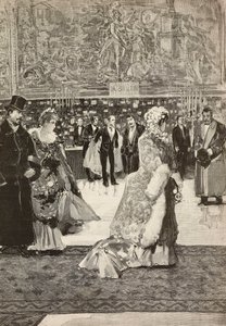 Parti sırasında Quirinal'deki Cuirassiers Salonu, Roma, İtalya, Francesco Giovanni Cantagalli'nin gravürü Dante Paolocci'nin çiziminden, L'Illustrazione Italiana'dan, No 14, 8 Nisan by Dante Paolocci