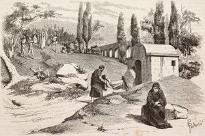 Alçak kampta, Rome Vaincue, Alexandre Parodi, Perde V, Zandomenico'nun L'Illustrazione Italiana'dan eskizlerinden Dante Paolocci'nin gravürü, No 58, Aralık 3 by Dante Paolocci