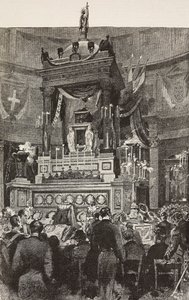 İtalya Kralı II. Victor Emmanuel'in (1820-1878) cenaze törenine katılan İtalyan politikacılar ve subaylar, Roma, İtalya, Dante Paolocci'nin çiziminden gravür, L'Illustrazione Italiana'dan, yıl 12, sayı 5, 1 Şubat by Dante Paolocci