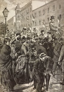 Kral Umberto I ve Kraliçe Margherita, kolera tarafından vurulan Napoli'ye yaptıkları ziyaretten dönerken, Roma, İtalya, L'Illustrazione Italiana'dan Dante Paolocci'nin çiziminden gravür, No 49, 7 Aralık