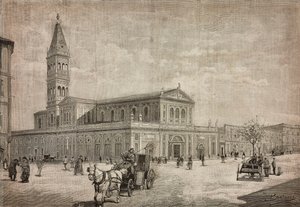 Roma, İtalya'daki yeni Sacred Heart kilisesi, L'Illustrazione Italiana No 32'den Dante Paolocci'nin çiziminden gravür, 24 Temmuz by Dante Paolocci