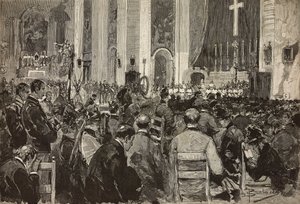Roma, Sant Andrea della Valle kilisesindeki Dogali'de ölüler için cenaze törenleri, L'Illustrazione Italiana'dan Dante Paolocci'nin çiziminden gravür, No 11, 13 Mart by Dante Paolocci