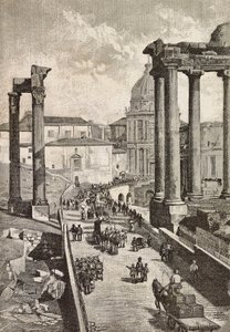 Forum'dan Geçiş, Roma, İtalya, L'Illustrazione Italiana'dan Dante Paolocci'nin çiziminden gravür, No 49, 7 Aralık by Dante Paolocci