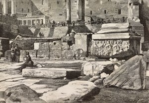 Roma Forumu'ndaki platformlar, Roma, İtalya, L'Illustrazione Italiana'dan Dante Paolocci'nin çiziminden gravür, No 49, 7 Aralık by Dante Paolocci