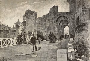 Palazzo dei Cesari'deki halka açık yürüyüş yolu (Summa Nova Via), Roma, İtalya, L'Illustrazione Italiana'dan Dante Paolocci'nin çiziminden gravür, No 49, 7 Aralık