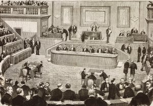 İtalyan Senatosu'nun 26 Temmuz'daki oturumu, Roma, İtalya, Dante Paolocci'nin bir çiziminden gravür, L'Illustrazione Italiana, No 42, 13 Ağustos by Dante Paolocci