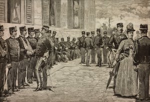 Hükümdarlar tarafından Quirinal bahçesinde alınan Eritre Savaşı Dogali'den sağ kurtulanlar, Roma, İtalya, yazan Dante Paolocci, L'Illustrazione Italiana No 25 ve 26, 19 Haziran by Dante Paolocci