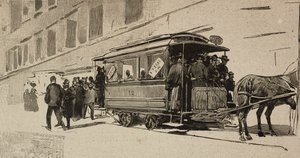 Leo XIII Piskoposluk Jübilesi vesilesiyle Aziz Petrus'a yönlendirilen tramvay, Roma, İtalya, L'Illustrazione Italiana'dan Dante Paolocci tarafından çizim üzerine gravür, XX Yılı, No 11, Mart 12 by Dante Paolocci