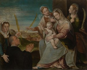 Bakire ve çocuk Sants Catherine, Lucy, Padovalı Justina ve Benedictine keşişi ile by Dario Varotari the Elder